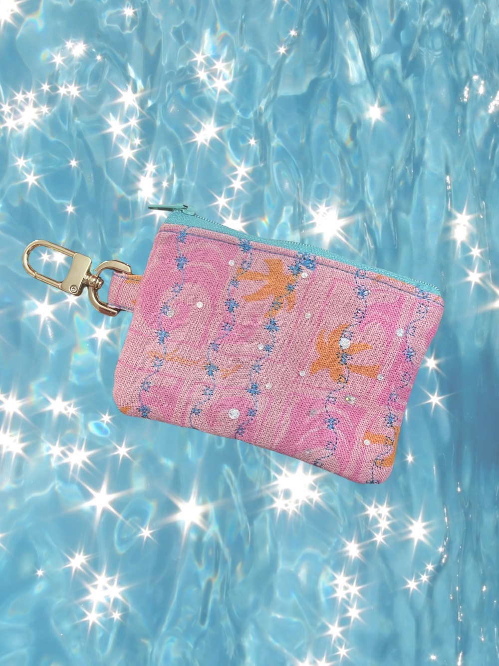 Free People Pink & Aqua Tropical Palm Tree Mini Pouch